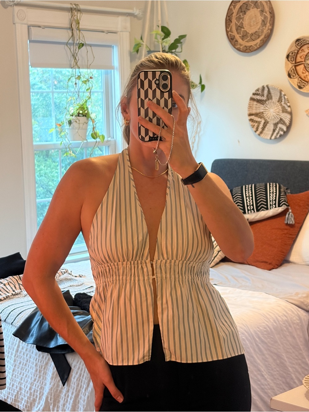 Mango Striped Halter Top in Cream and Green